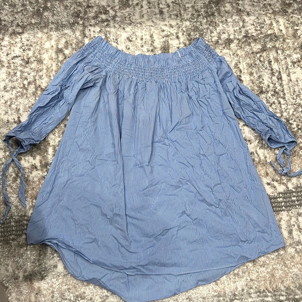 Blue striped off the shoulder summer dress